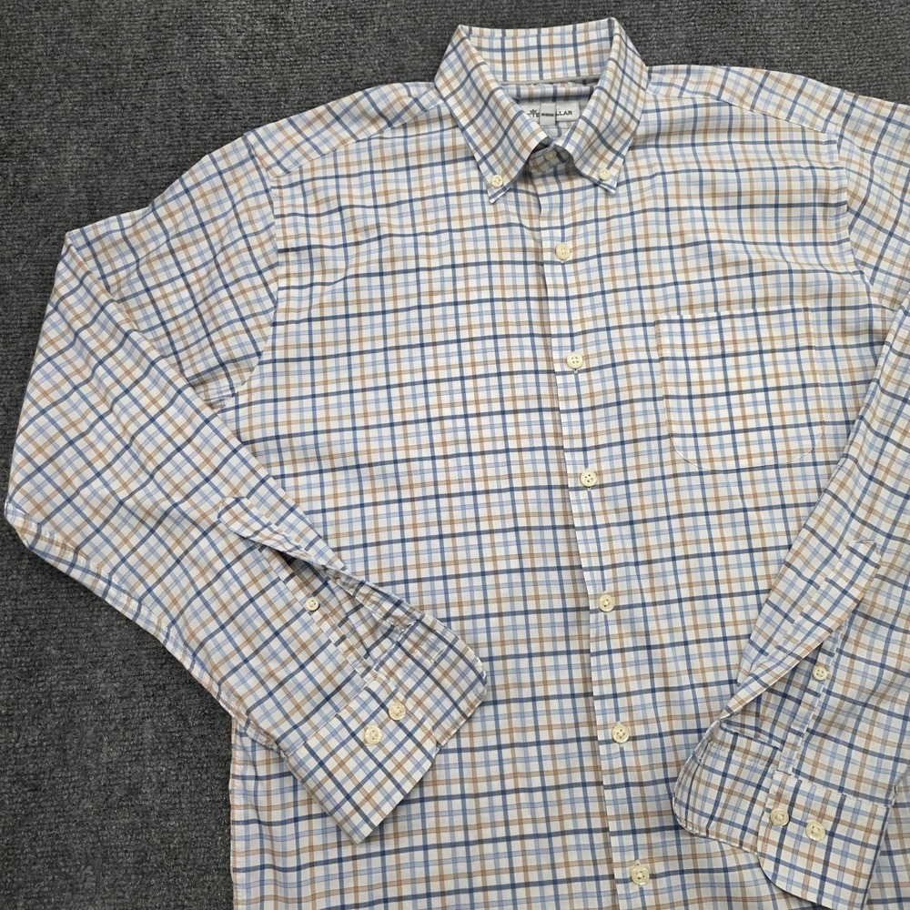 Peter Millar Shirt Mens M White Plaid Fenton Cotton Strech Sport Dress Office